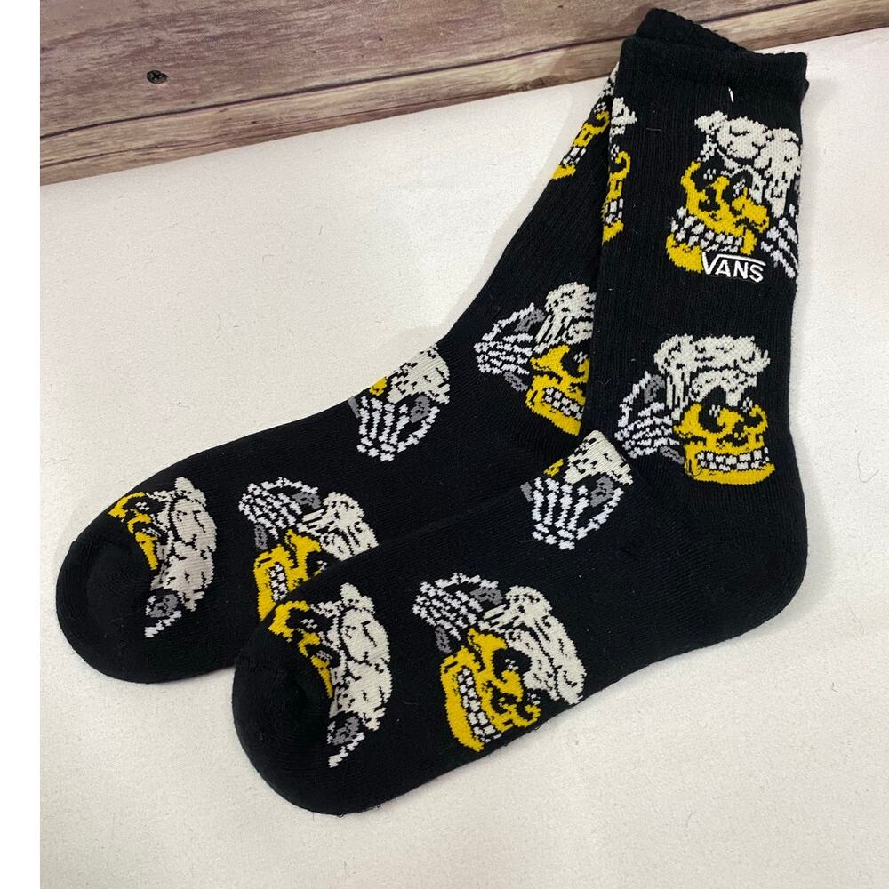 Vans Adult Black White Crew Cotton Drain Em Skull Embroidered Logo Socks 9.5-13